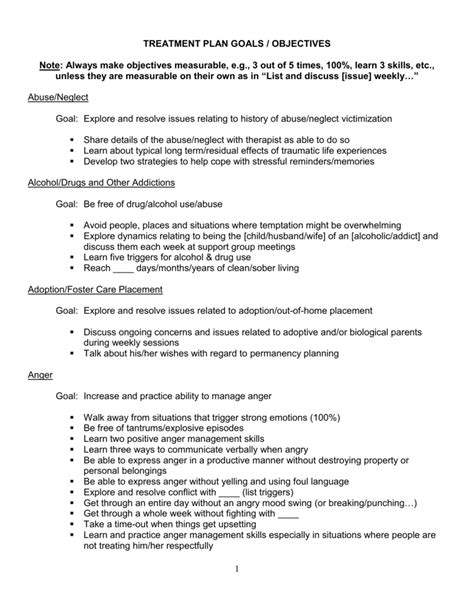 1, 2. . Mental health treatment plan goals and objectives pdf